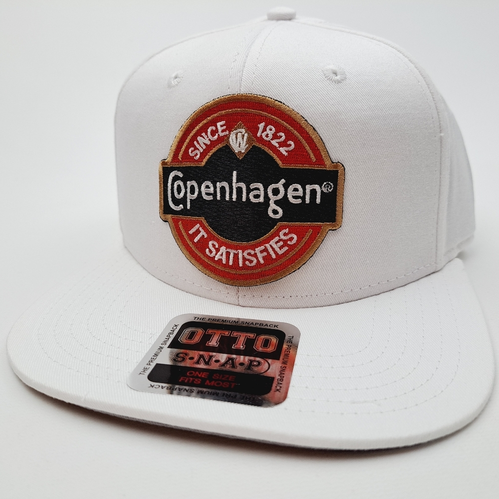 Copenhagen Flat Bill Snapback Hat Cap Solid Cotton White Emb…